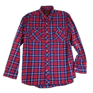 Outdoor Casuals Flannel Shirt Pearl Snap Long Sleeve Red Blue Plaid XL